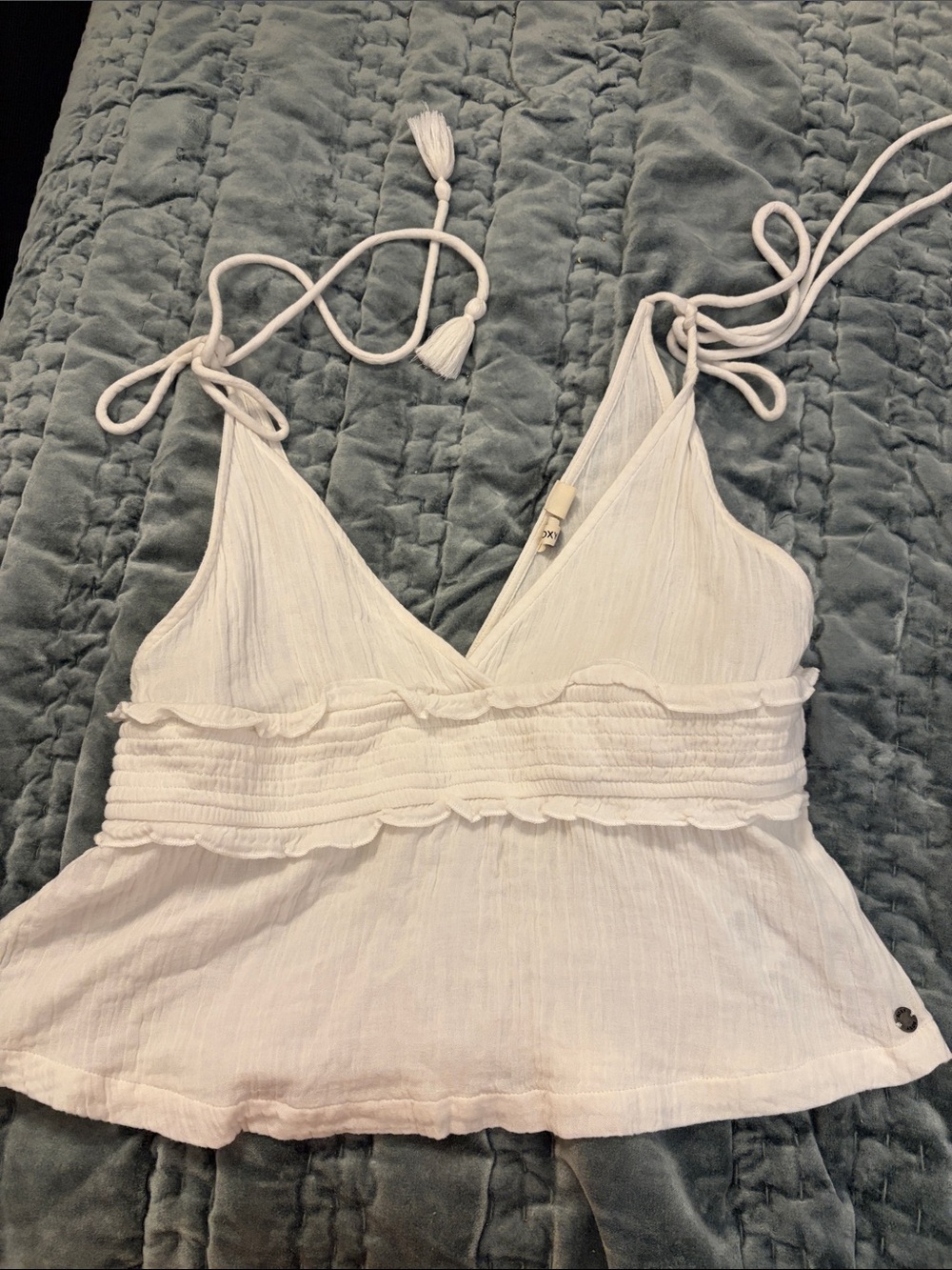 Roxy White Tie-Shoulder V-Neck Camisole Top, small